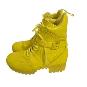Cape Robbin Neon Yellow Combat Boots Women’s Size 6M Lace-Up Chunky Sole